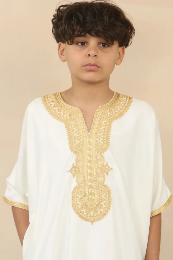 Thobez GG008 Boys Moroccan White Thobe Short Sleeve 2