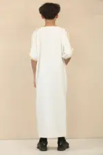 GG008 - Boys Moroccan White Thobe Short Sleeve Gandoura - Image 4