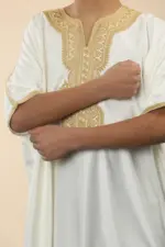 GG008 - Boys Moroccan White Thobe Short Sleeve Gandoura - Image 5