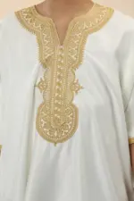 GG008 - Boys Moroccan White Thobe Short Sleeve Gandoura - Image 6