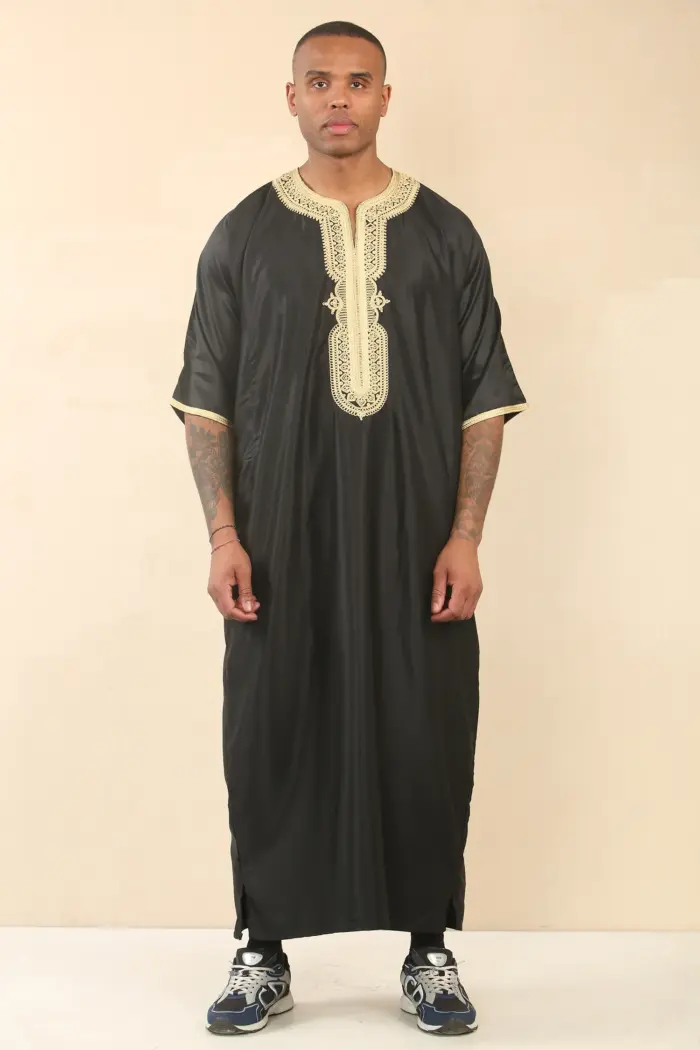 GG008 - Men's Black Moroccan Thobe Gold Embroidery - Image 3