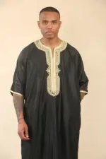 GG008 - Men's Black Moroccan Thobe Gold Embroidery - Image 4