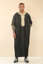 GG008 - Men's Black Moroccan Thobe Gold Embroidery - Image 5