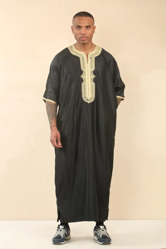 GG008 - Men's Black Moroccan Thobe Gold Embroidery - Image 5