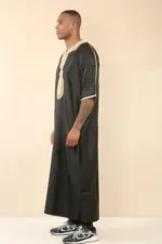 GG008 - Men's Black Moroccan Thobe Gold Embroidery - Image 6