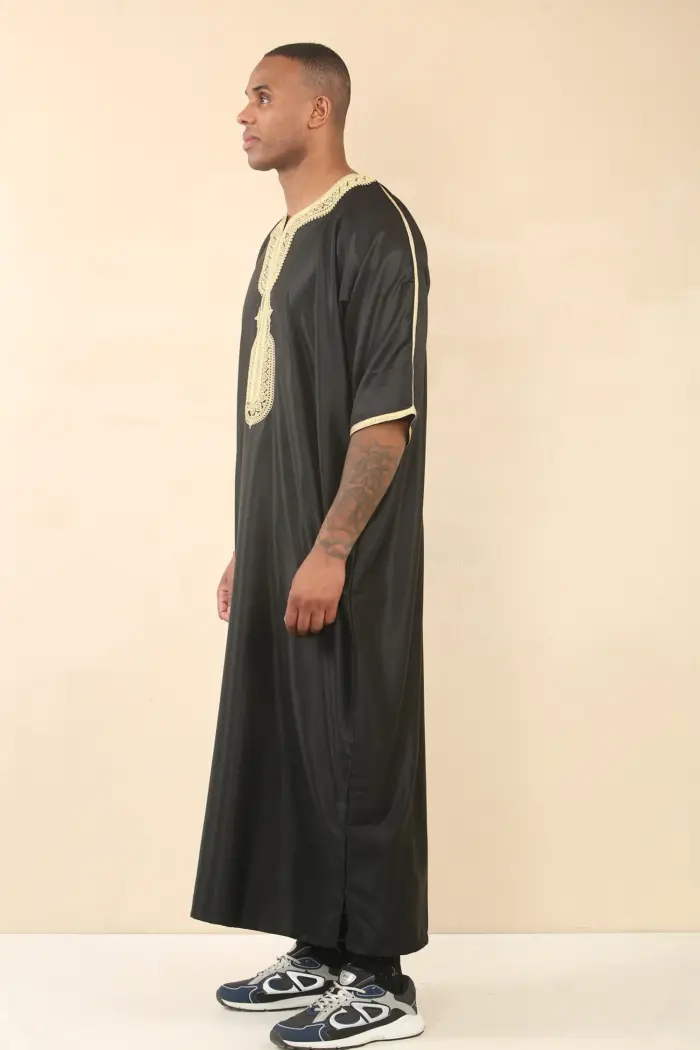 GG008 - Men's Black Moroccan Thobe Gold Embroidery - Image 6