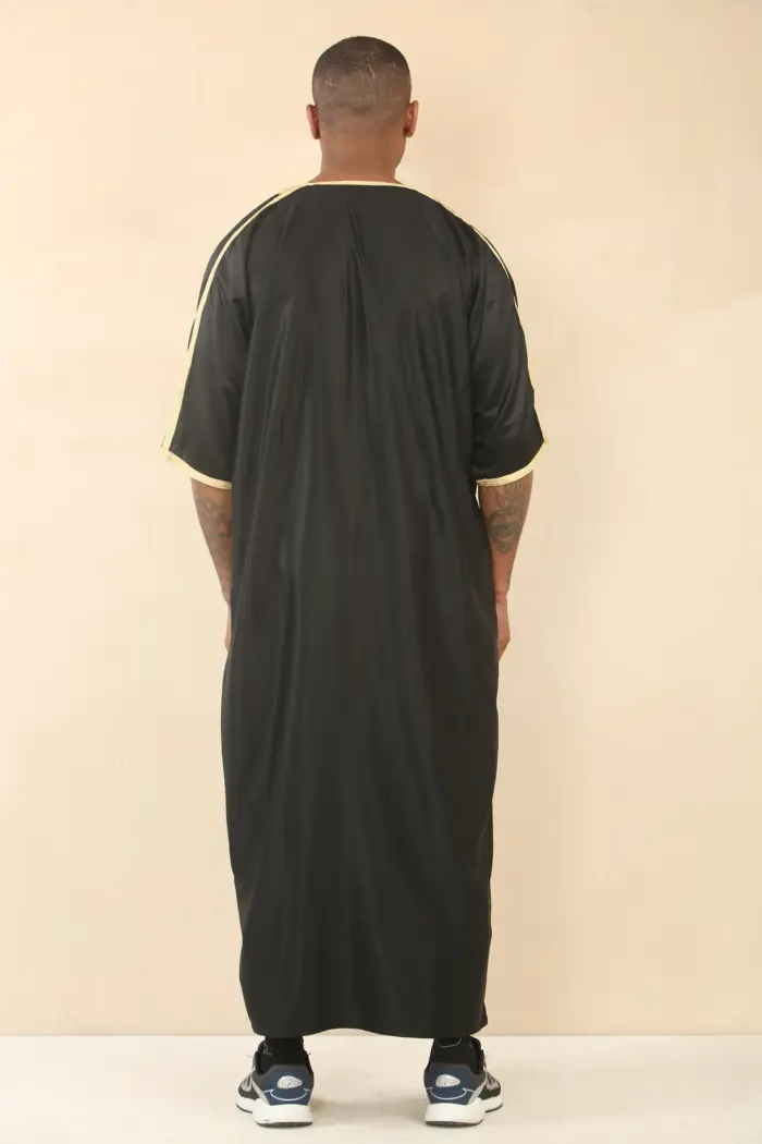 GG008 - Men's Black Moroccan Thobe Gold Embroidery - Image 7