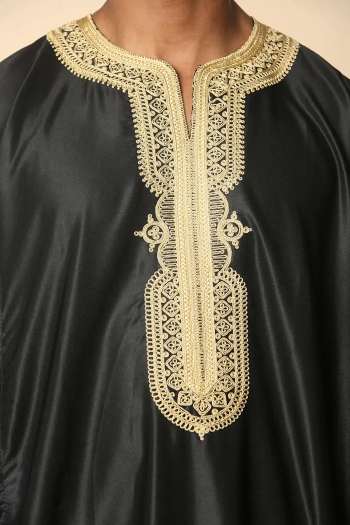 GG008 - Men's Black Moroccan Thobe Gold Embroidery - Image 8
