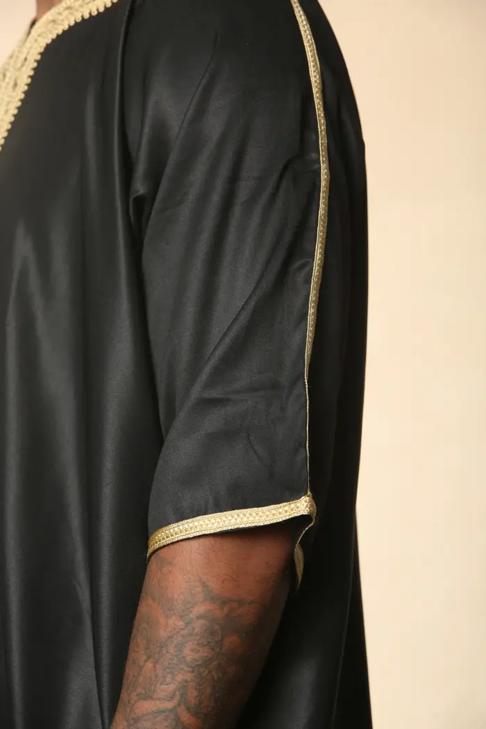 GG008 - Men's Black Moroccan Thobe Gold Embroidery - Image 9