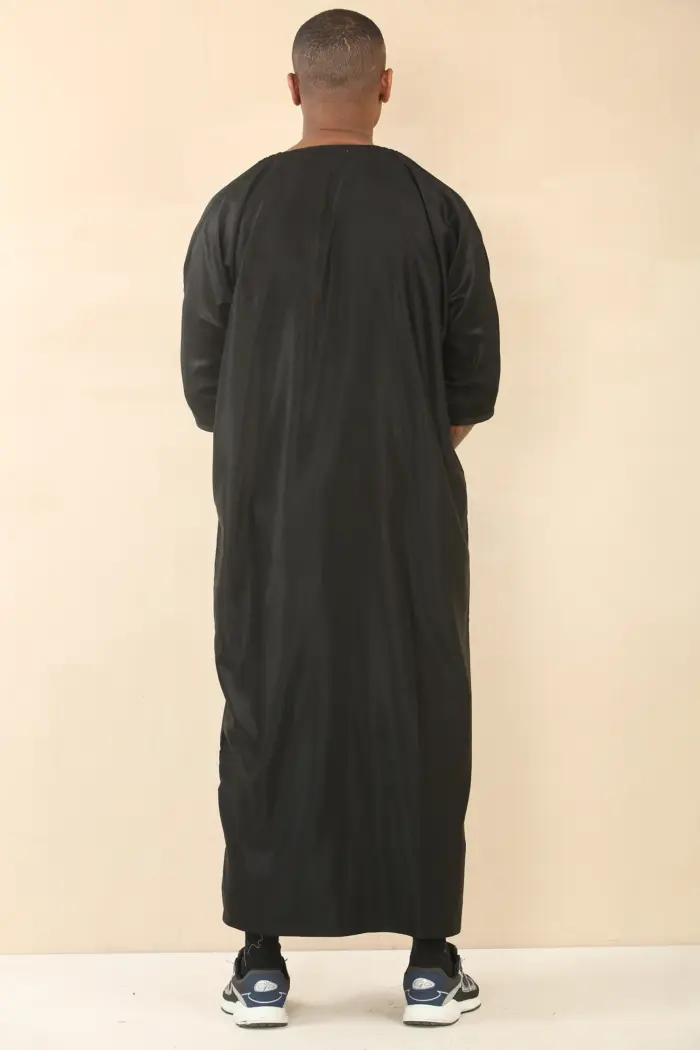 GG008 - Men's Black Moroccan Thobe Short Sleeve Gandoura - Image 5