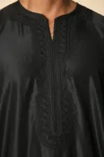 GG008 - Men's Black Moroccan Thobe Short Sleeve Gandoura - Image 6