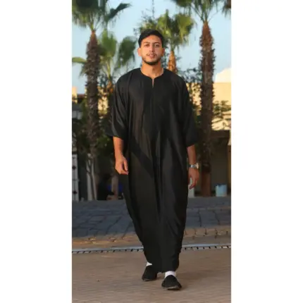 GG008 - Men's Black Moroccan Thobe Short Sleeve Gandoura