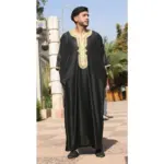 GG008 - Men's Black Moroccan Thobe Gold Embroidery