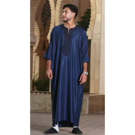 GG008 - Men's Navy Moroccan Thobe Short Sleeve Gandoura