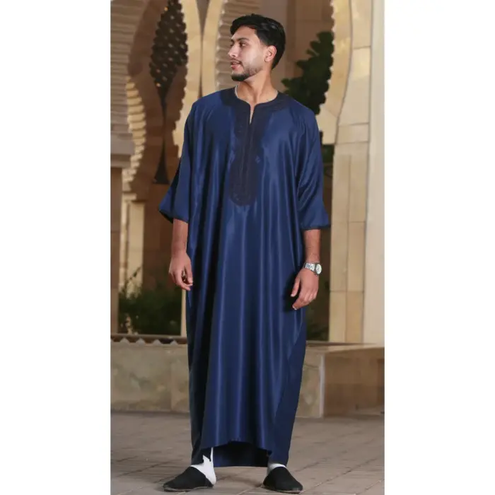 GG008 - Men's Navy Moroccan Thobe Short Sleeve Gandoura - Image 1