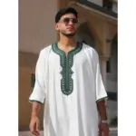 GG008 - Men's White Moroccan Thobe Short Sleeve Gandoura - Image 2