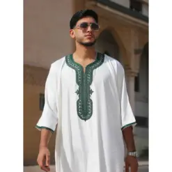 Alternative view of GG008 - Men's White Moroccan Thobe Short Sleeve Gandoura