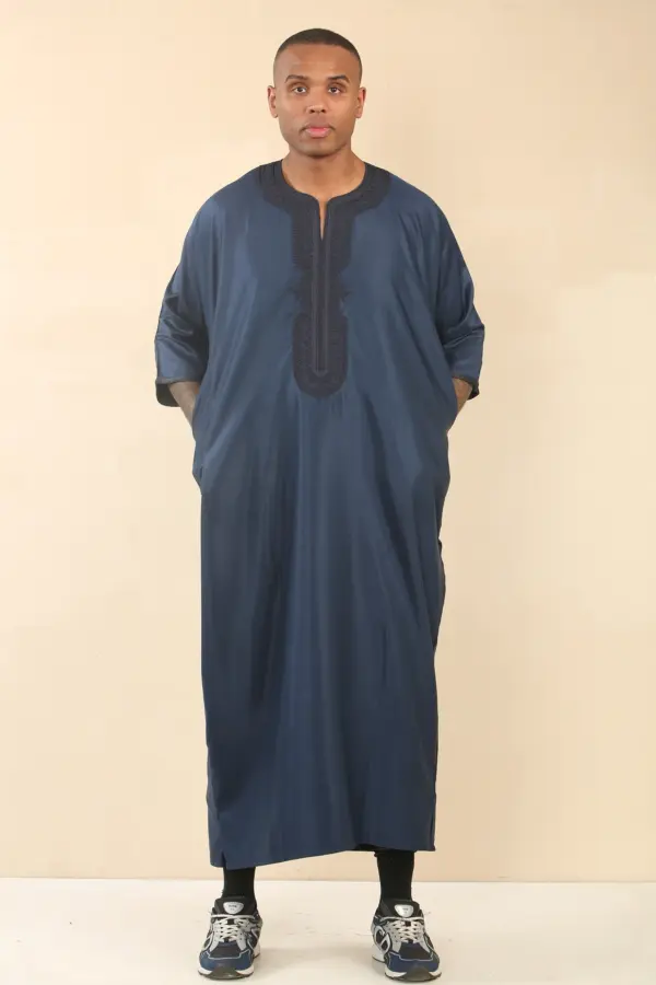 Thobez GG008 Mens Navy Moroccan Thobe Gandoura 1