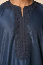 GG008 - Men's Navy Moroccan Thobe Short Sleeve Gandoura - Image 6