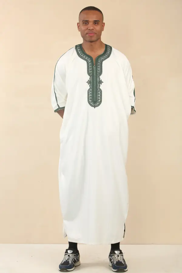 Thobez GG008 Mens White Moroccan Thobe Gandoura 1