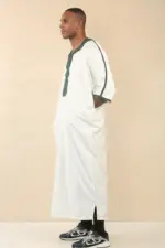 GG008 - Men's White Moroccan Thobe Short Sleeve Gandoura - Image 5