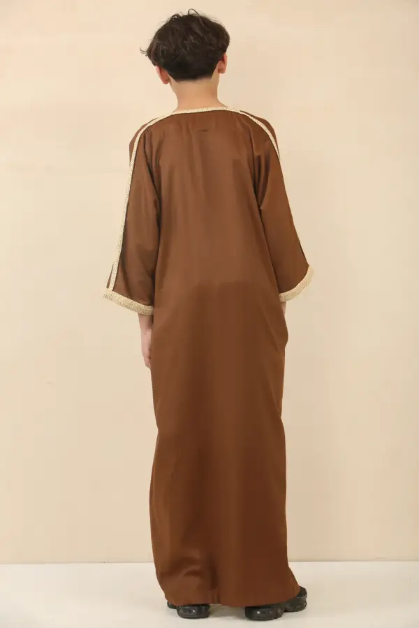 Thobez HM60 Boys Brown Moroccan Thobe Embroidery 4