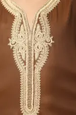 HM60 - Boys Brown Moroccan Thobe Short Sleeve Embroidery Gandoura - Image 4