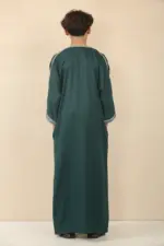 HM60 - Boys Green Moroccan Thobe Short Sleeve Embroidery Gandoura - Image 3