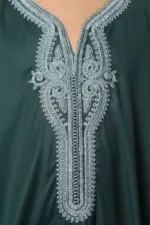 HM60 - Boys Green Moroccan Thobe Short Sleeve Embroidery Gandoura - Image 5