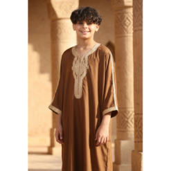 Alternative view of HM60 - Boys Brown Moroccan Thobe Short Sleeve Embroidery Gandoura