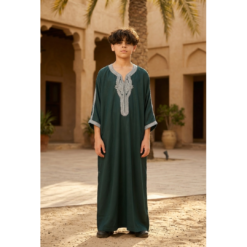 Alternative view of HM60 - Boys Green Moroccan Thobe Short Sleeve Embroidery Gandoura