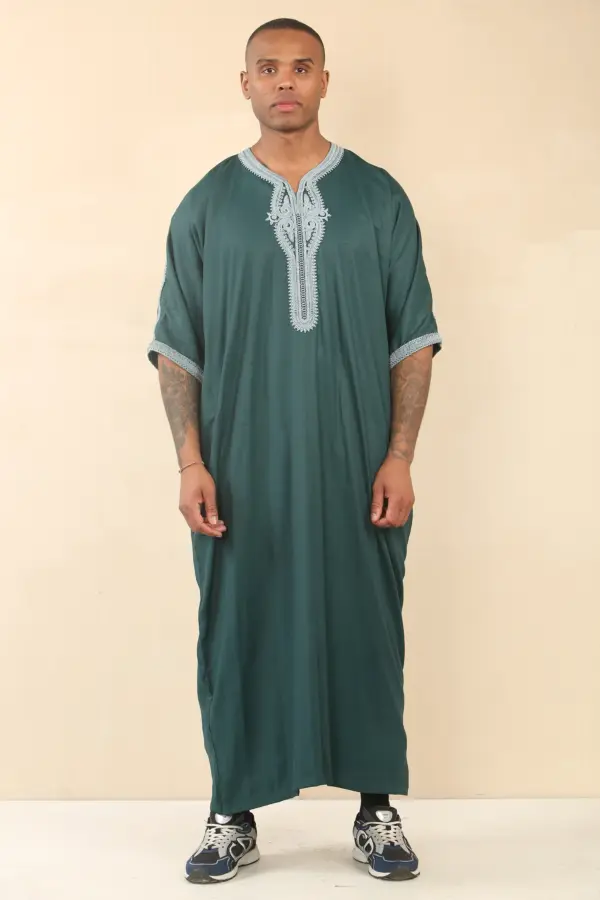 Thobez HM60 Mens Green Moroccan Thobe Embroidery 3