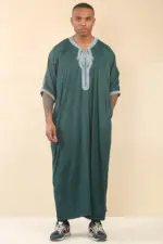 HM60 - Men's Green Moroccan Thobe Embroidery Gandoura - Image 2