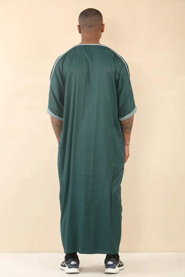 HM60 - Men's Green Moroccan Thobe Embroidery Gandoura - Image 4