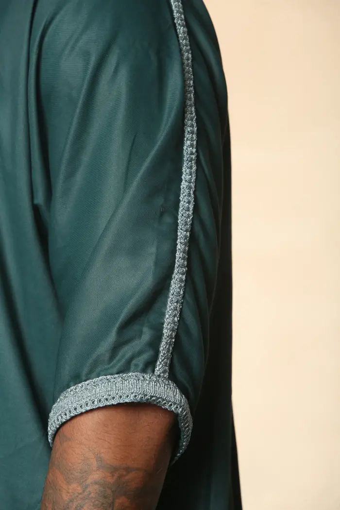HM60 - Men's Green Moroccan Thobe Embroidery Gandoura - Image 6