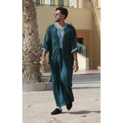 HM60 - Men's Green Moroccan Thobe Embroidery Gandoura