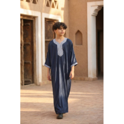 Alternative view of HM61 - Boys Navy Moroccan Thobe Short Sleeve Embroidery Gandoura