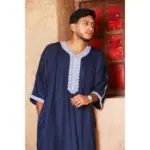 HM61 - Men's Navy Moroccan Blue Embroidery Gandoura - Image 2