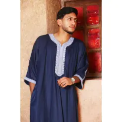 Alternative view of HM61 - Men's Navy Moroccan Blue Embroidery Gandoura