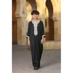 Alternative view of HM62 - Boys Black Moroccan Thobe Short Sleeve Embroidery Gandoura