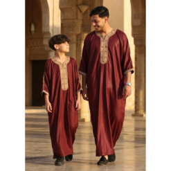 Alternative view of HM63 - Men's Burgundy Moroccan Thobe Gold Embroidery