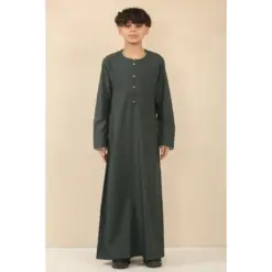 OE-300 - Boy's Green Emirati Omani Thobe Gold Embroidery