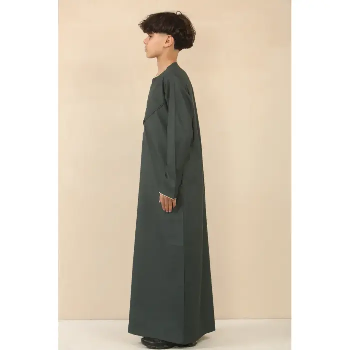 OE-300 - Boy's Green Emirati Omani Thobe Gold Embroidery - Image 4