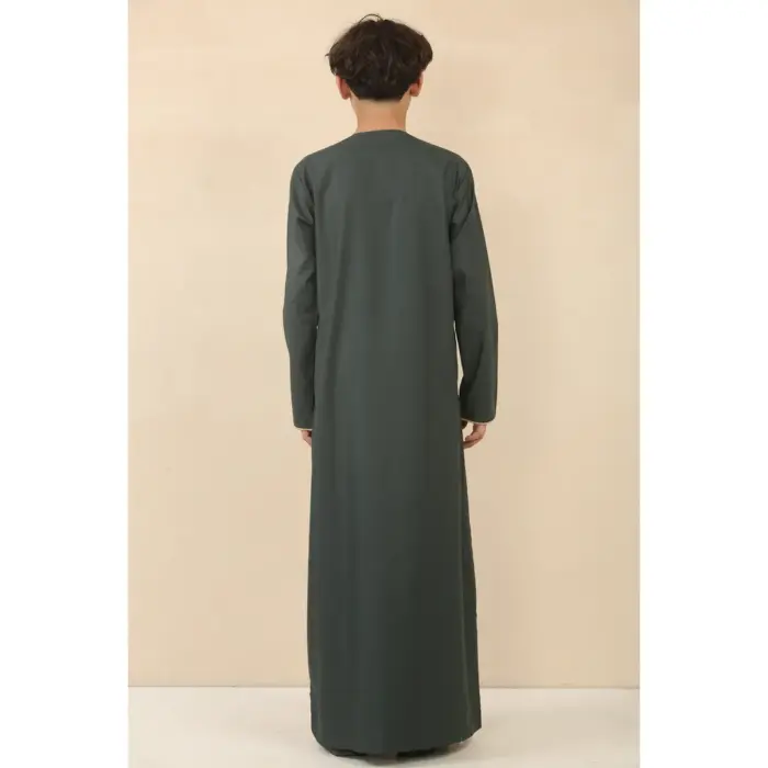 OE-300 - Boy's Green Emirati Omani Thobe Gold Embroidery - Image 6