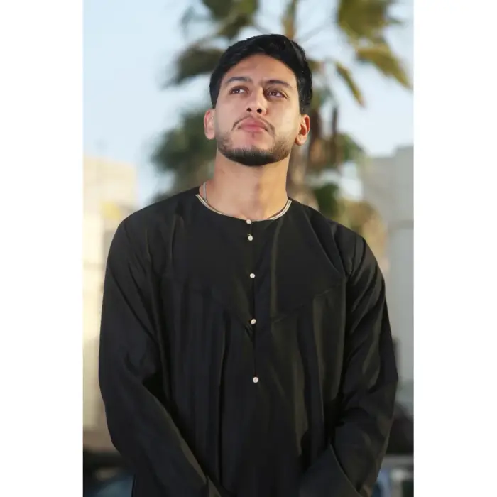 OE-300 - Men's Black Emirati Omani Thobe Gold Embroidery - Image 2