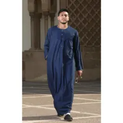 OE-300 - Men's Navy Emirati Omani Thobe Gold Embroidery