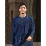 OE-300 - Men's Navy Emirati Omani Thobe Gold Embroidery - Image 2