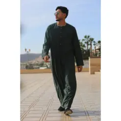 OE-300 - Men's Green Emirati Omani Thobe Gold Embroidery