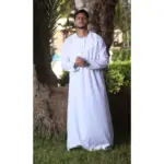 OE-300 - Men's White Emirati Omani Thobe Gold Embroidery