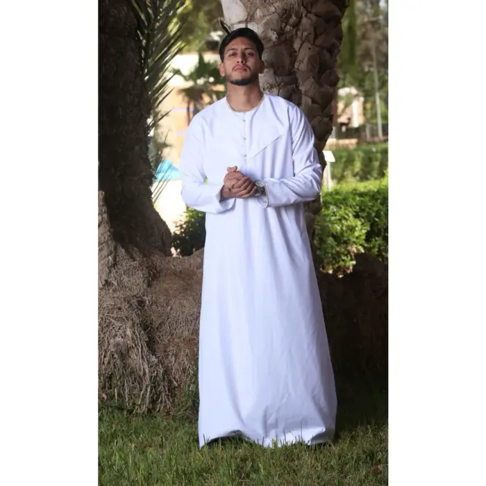 OE-300 - Men's White Emirati Omani Thobe Gold Embroidery - Image 1